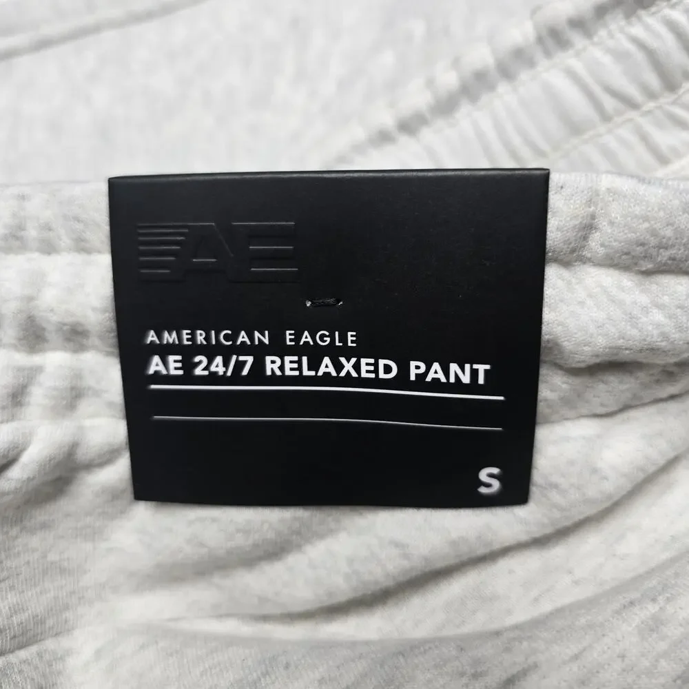 American Eagle AE 24/7 Jogger Sweatpants Mens S Heather Cream Fleece NWT
